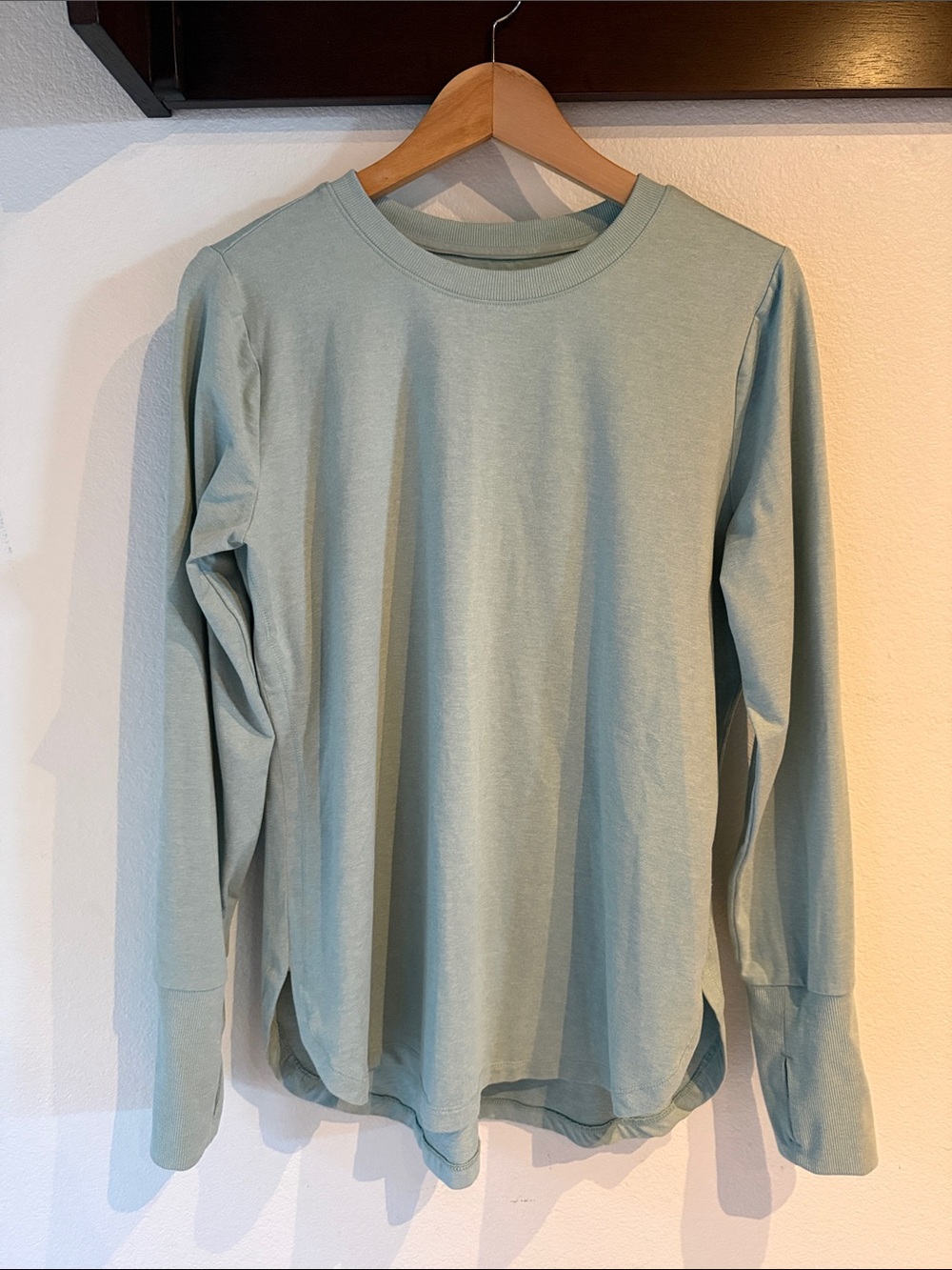 RBX Long Sleeve Running Crew, Round Hem, Thumbholes, Pale Blue